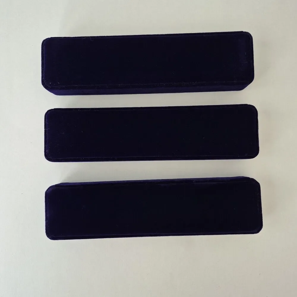 Dark Blue Velour Set of 3 Lined Clamshell Bracelet or Necklace Display Cases